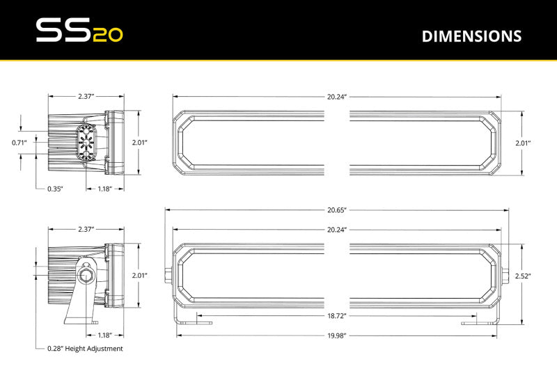 Diode Dynamics SS20 Pro Yellow Combo Standard ABL LED Light Bar – Part DD8233