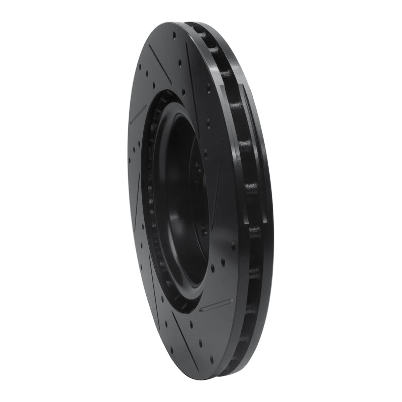R1 Concepts RNC633-21038L Front Left Drilled and Slotted Black Brake Rotor for Genesis G70 and Kia Stinger