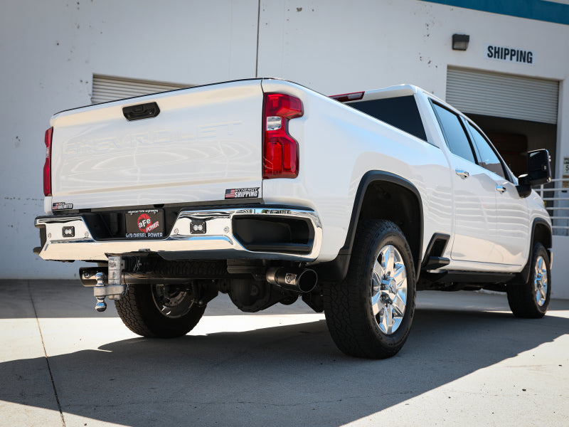 aFe Large Bore-HD 4-Inch 409 Stainless Steel DPF-Back Exhaust System with Black Tips for 2020-2026 GM Diesel Trucks, 6.6L L5P