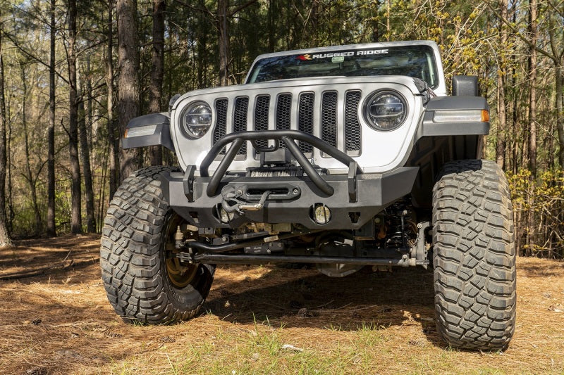 Rugged Ridge HD Stubby Front Bumper installed on a Jeep Wrangler