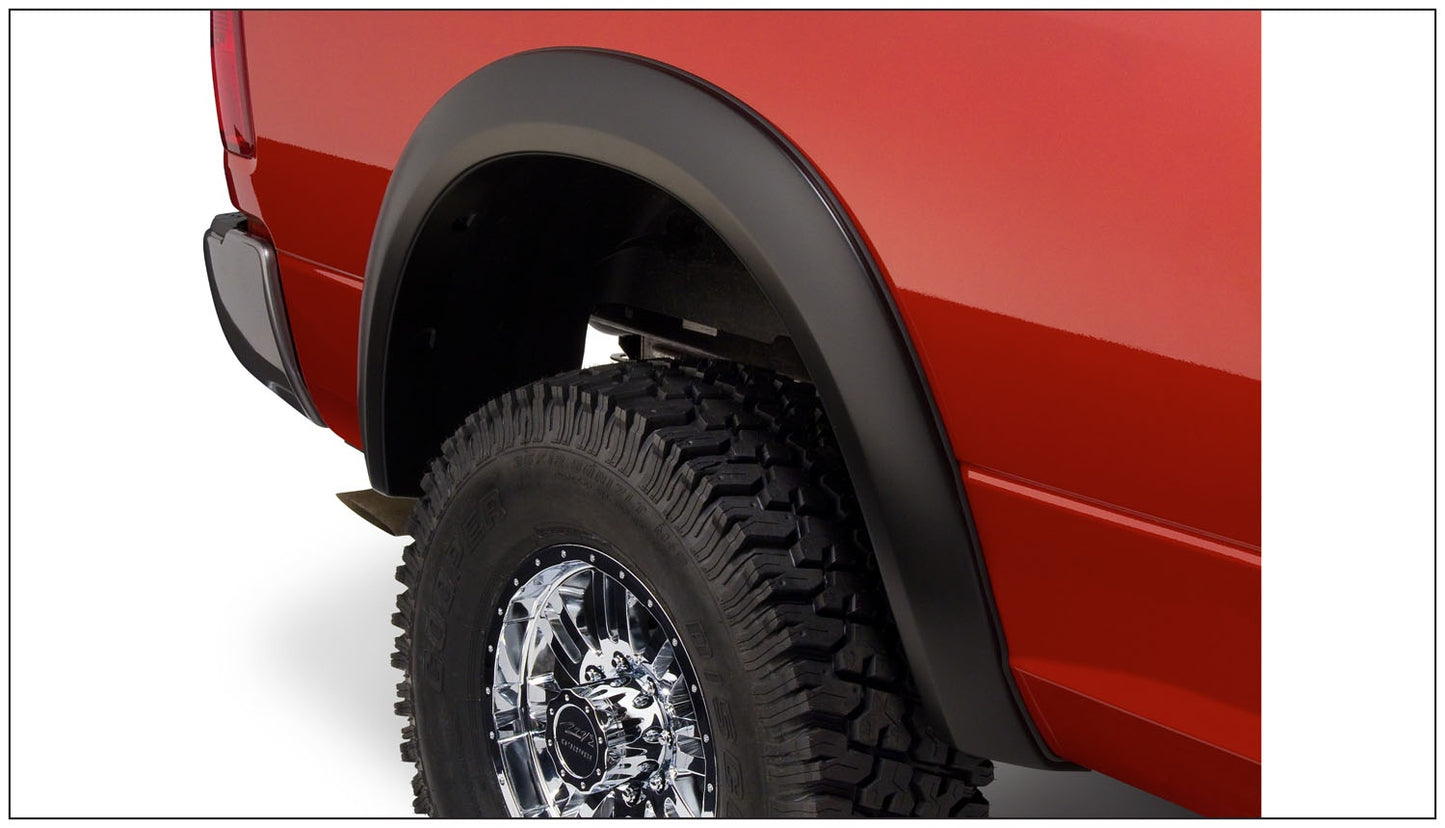 Bushwacker - 50036-02 - Fender Flare -  50036-02 Black Extend-A-Fender Style Smooth Finish Rear Fender Flares for 2009-2018 Dodge Ram 1500 (Excludes R/T/Rebel), 2010-2018 Ram 2500, 3500 (Excludes R/T); 2019-2022 Ram 1500 Classic (Excludes R/T/Rebel) -