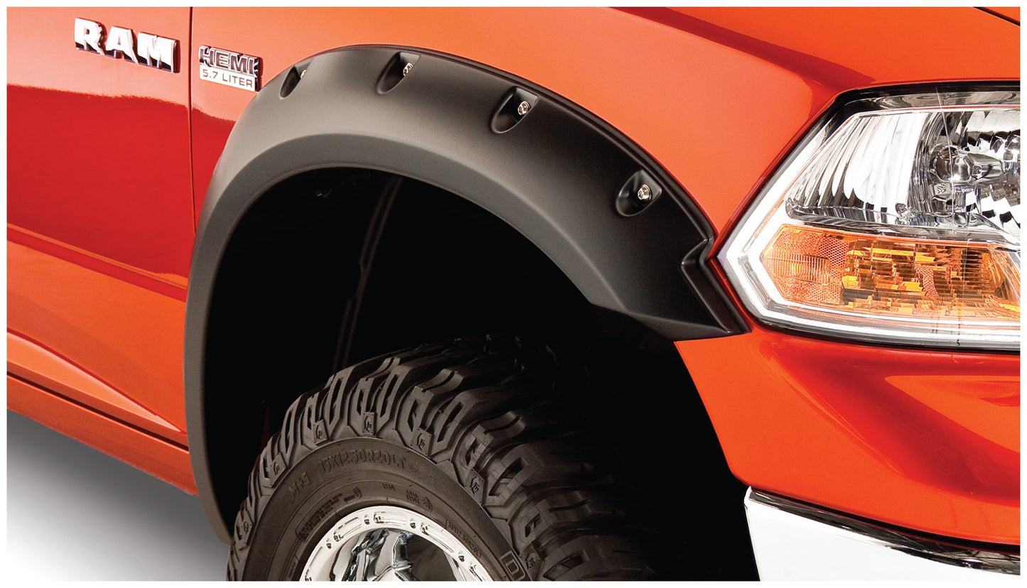 Bushwacker - 50037-02 - Fender Flare -  50037-02 Black Pocket/Rivet Style Smooth Finish Front Fender Flares for 2009-2018 Dodge Ram 1500; 2019-2023 Ram 1500 Classic (Excludes Rebel Models for all models) - P/N: 50037-02