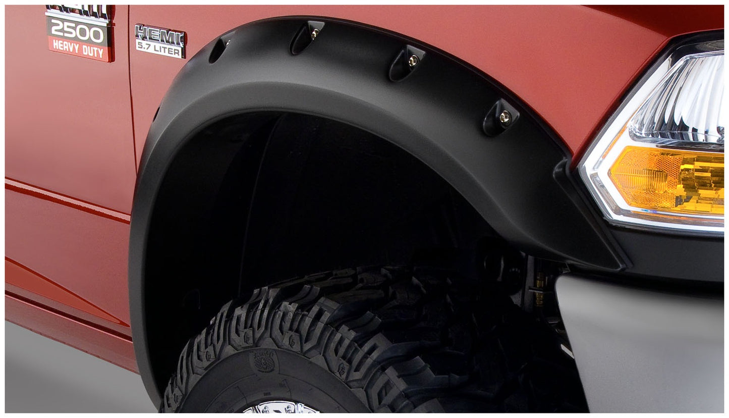 Bushwacker - 50047-02 - Fender Flare -  50047-02 Black Pocket/Rivet Style Smooth Finish Front Fender Flares for 2010-2018 Dodge Ram 2500, 3500 (Excludes R/T) - P/N: 50047-02