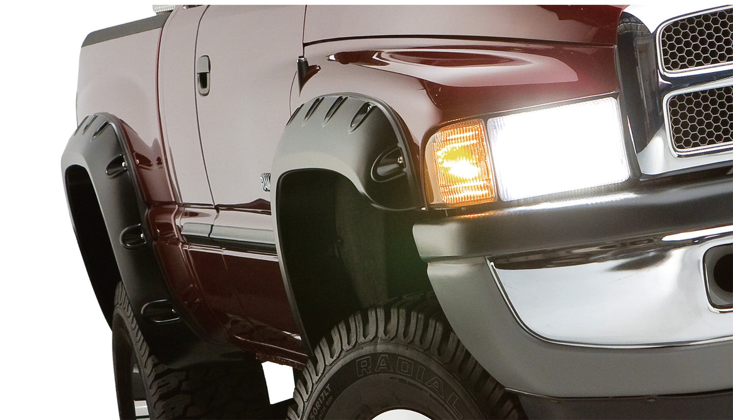 Bushwacker - 50907-02 - Fender Flare -  50907-02 Black Pocket/Rivet Style Smooth Finish 4-Piece Fender Flare Set for 2002-2008 Dodge Ram 1500; 2003-2009 Ram 2500; 2003 Ram 3500 - P/N: 50907-02