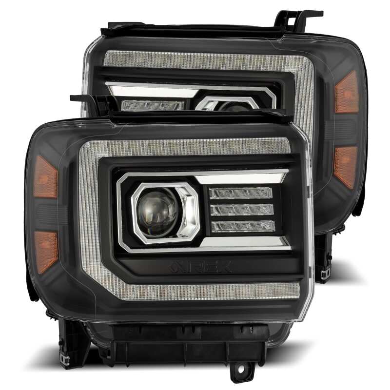 AlphaRex LUXX-Series LED Projector Headlights for 2014-2018 GMC Sierra 2500HD/3500HD - Plank Style Black