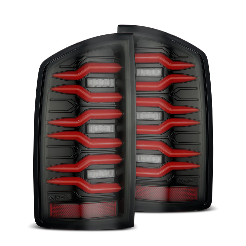 AlphaRex Luxx-Series LED Tail Lights for 2002–2006 Dodge Ram 1500 and 2003–2006 Ram 2500/3500, Black/Red, Part ARX641030