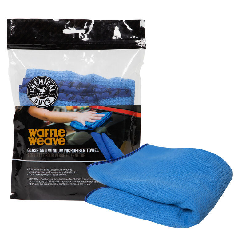 Chemical Guys Waffle Weave Glass & Window Microfiber Towel - 24in x 16in - Blue - Case of 48