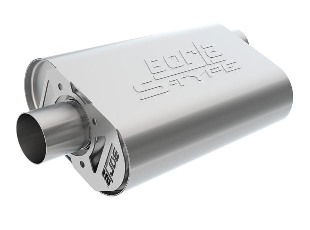 Borla CrateMuffler ATAK Muffler for Ford Coyote 5.0L V8, 2.5-Inch Offset Inlet and Center Outlet, Part BOR400856