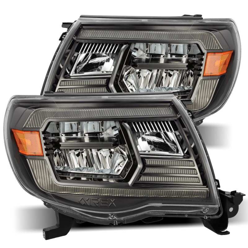 AlphaRex LUXX Crystal Plank-Style Headlights for 2005–2011 Toyota Tacoma – Alpha Black with Activation Light and DRL