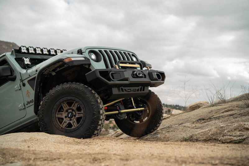 DV8 Offroad OE Plus Front Bumper for 2018-2025 Jeep Wrangler JL and 2020-2025 Gladiator JT, Part Number dveFBJL-13