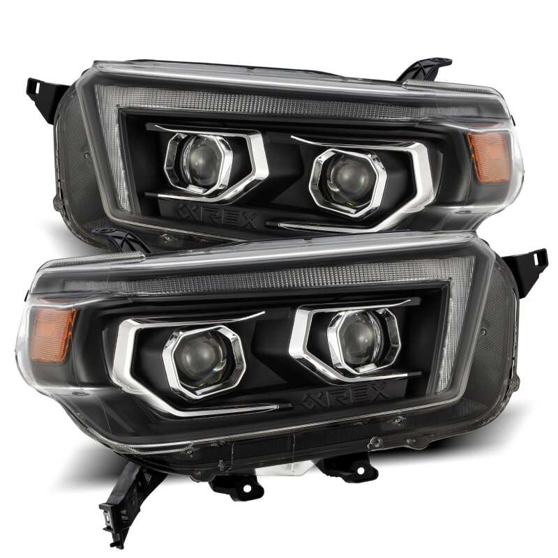 AlphaRex PRO-Series Projector Headlights for 2010–2013 Toyota 4Runner, Plank Style Black with Sequential Signal and DRL