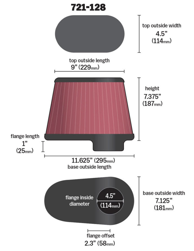 Airaid AIR721-128 Premium Universal Clamp-On Replacement Air Filter