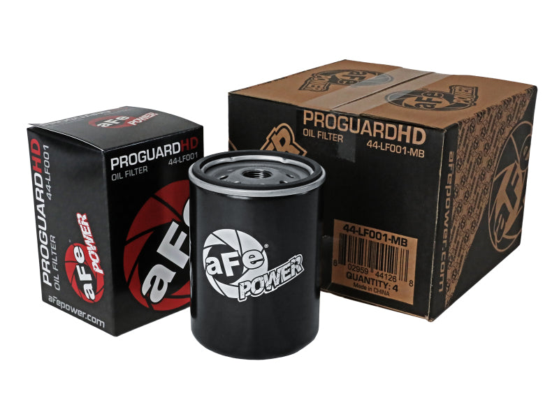 aFe ProGuard D2 Oil Filter 4-Pack, Part Number 44-LF001-MB, for GM 6.6L Diesel Trucks