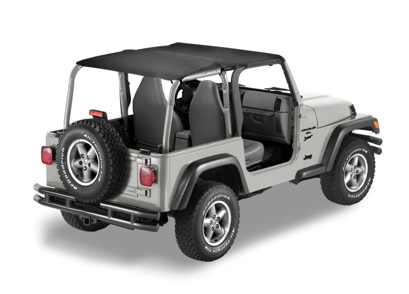 Bestop 97-02 Jeep Wrangler TJ Header Safari Bikini Top in Black Denim