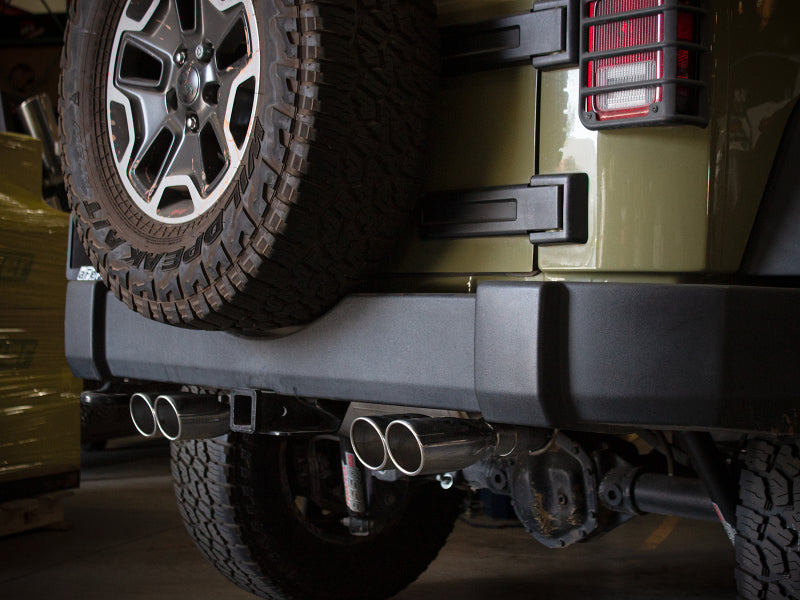 aFe Rebel Series Axle-Back Exhaust System, 2.5-Inch 409 Stainless Steel, Polished Tips, Jeep Wrangler JK 2007-2018, Part 49-48086-P