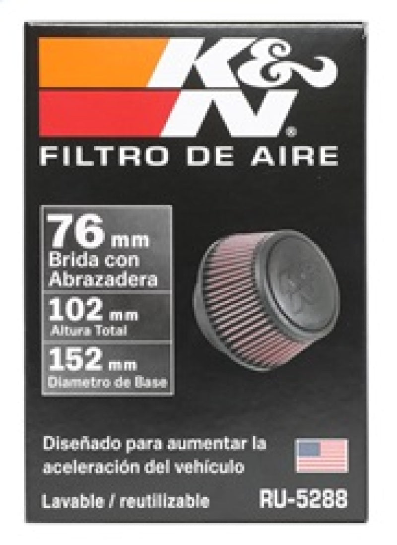 K&N Engineering RU-5288 Universal Round Clamp-On Air Filter, 3-Inch Flange