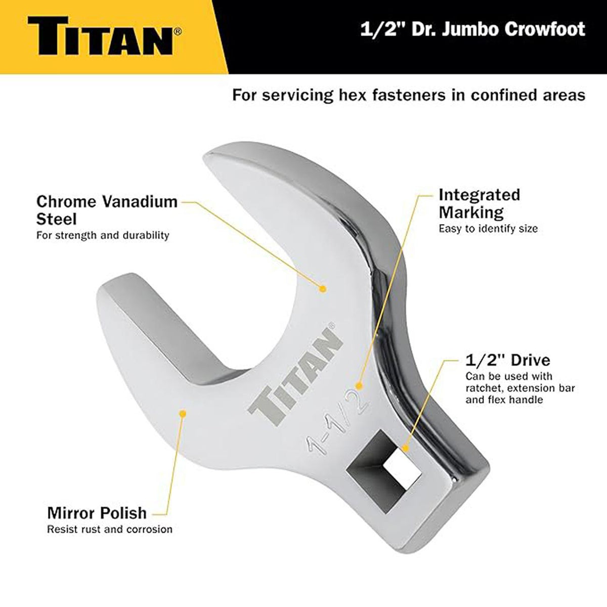 Titan 1/2-Inch Drive SAE Crowfoot Wrench, 1-1/4-Inch