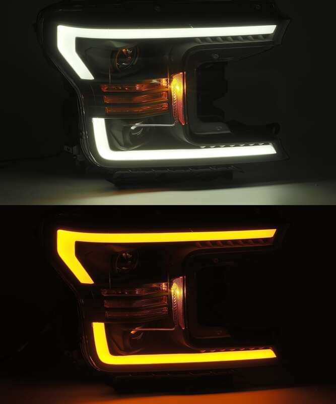 AlphaRex LUXX-Series Projector Headlights for 2018–2019 Ford F-150, Plank Style Chrome with Active Light and DRL – ARX880175