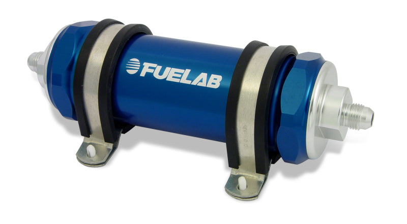 Fuelab FLB82802-3 828 In-Line Fuel Filter, Long, -8AN Inlet/Outlet, 10 Micron Fabric, Blue