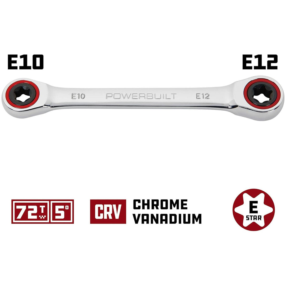 Powerbuilt Ratcheting Double Box-End E-Star Wrench E10/E12