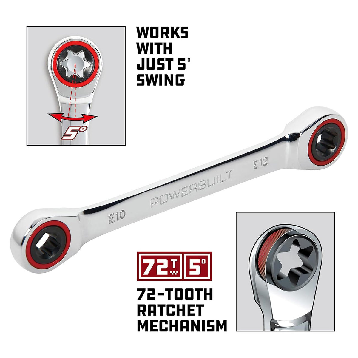 Powerbuilt Ratcheting Double Box-End E-Star Wrench E10/E12