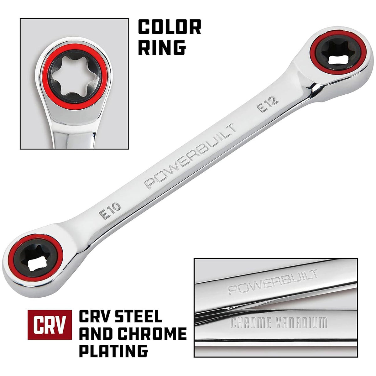 Powerbuilt Ratcheting Double Box-End E-Star Wrench E10/E12