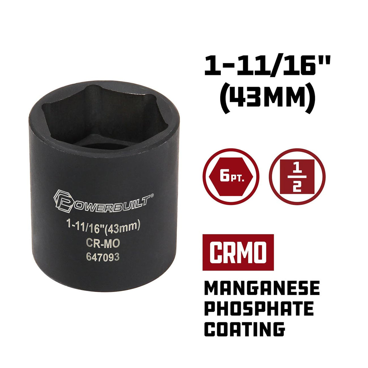 PowerBuilt 1-11/16-Inch Dodge Spindle Nut Impact Socket, 1/2-Inch Drive