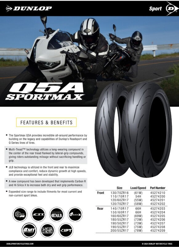 Dunlop Sportmax Q5A Rear Tire - 140/70ZR17 M/C (66H) TL