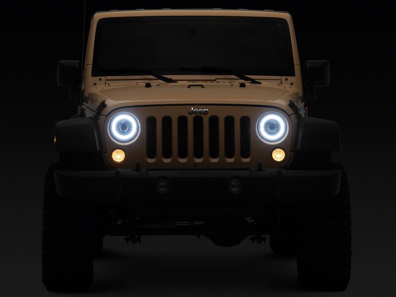 Raxiom HiOutput LED Headlights with Angel Eye DRLs for Jeep Wrangler JL and Gladiator JT - Clear Lens, Black Housing