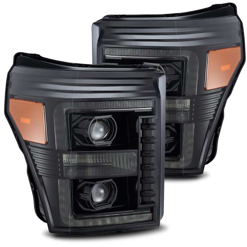 AlphaRex LUXX-Series Projector Headlights for 2011-2016 Ford F-250/F-350 Super Duty, Plank Style, Alpha Black, Part ARX880143