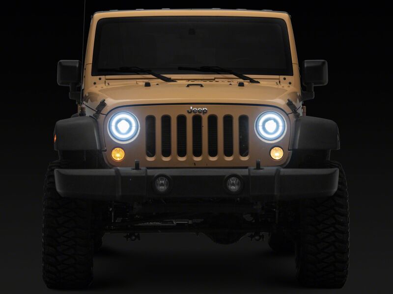 Raxiom Jeep Wrangler JK 07-08 Hi Output LED Headlights with Angel Eye DRL - Black Housing and Clear Lens