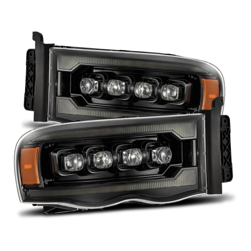 AlphaRex NOVA LED Projector Headlights for 2002-2005 Dodge Ram 1500, Alpha Black with Activ Light and Sequential Signal