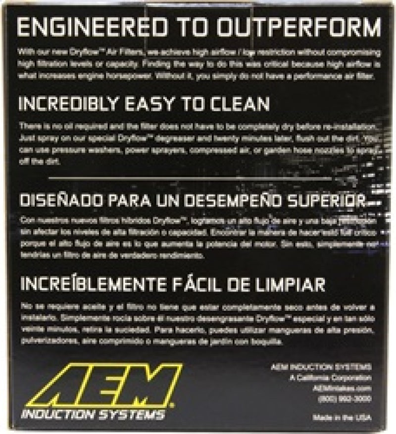 AEM Induction 21-201DK 2.5-Inch Short Neck 5-Inch Dryflow Universal Air Filter