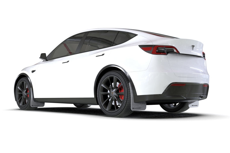 Rally Armor 20-21 Tesla Model Y UR White Mud Flap w/ Black Logo