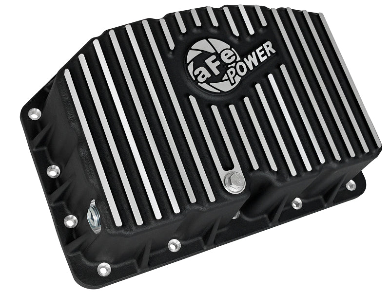 aFe Power Pro Series Engine Oil Pan, Black with Machined Fins, Part Number 46-70322, Ford Power Stroke 6.7L Diesel