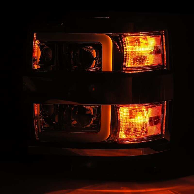 AlphaRex PRO-Series Projector Headlights for 2019 Chevrolet Silverado 2500HD and 3500HD, Plank Chrome with Active Light, Sequential Signal and DRL