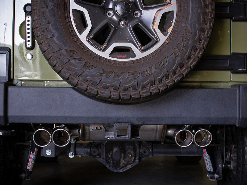 aFe Rebel Series Axle-Back Exhaust System, 2.5-Inch 409 Stainless Steel, Polished Tips, Jeep Wrangler JK 2007-2018, Part 49-48086-P