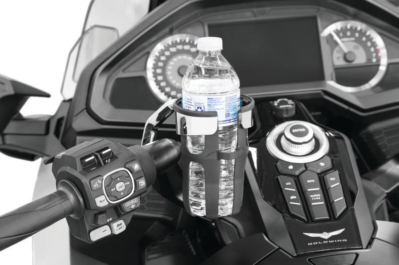 Kuryakyn Reflex Drink Holder for Honda Gold Wing DCT, Left-Side Handlebar Mount, Chrome - Part KUR6494