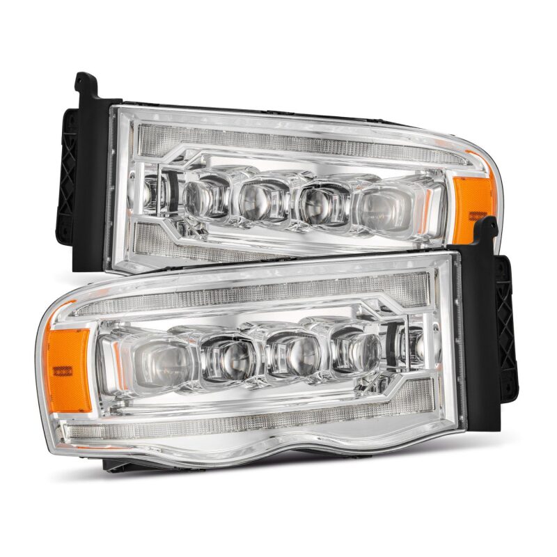 AlphaRex NOVA LED Projector Headlights for 2002-2005 Dodge Ram 1500, Plank Style Chrome, Activ Light and Sequential Signal