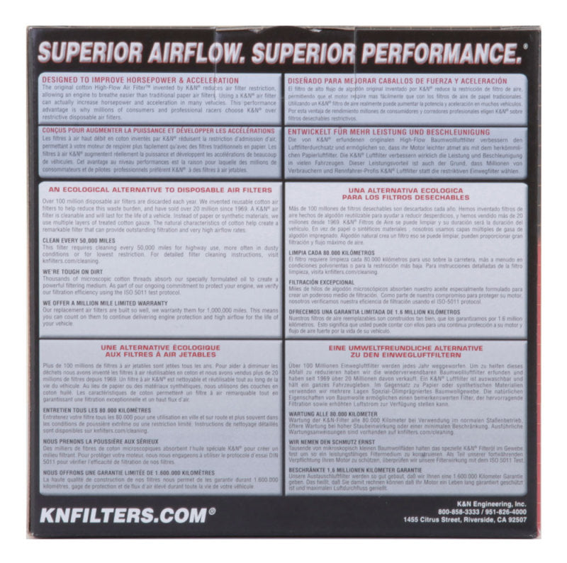 K&N Engineering 56-9327 Custom Racing Air Filter Assembly, Round Tapered, Red, 1.656-Inch Neck Flange