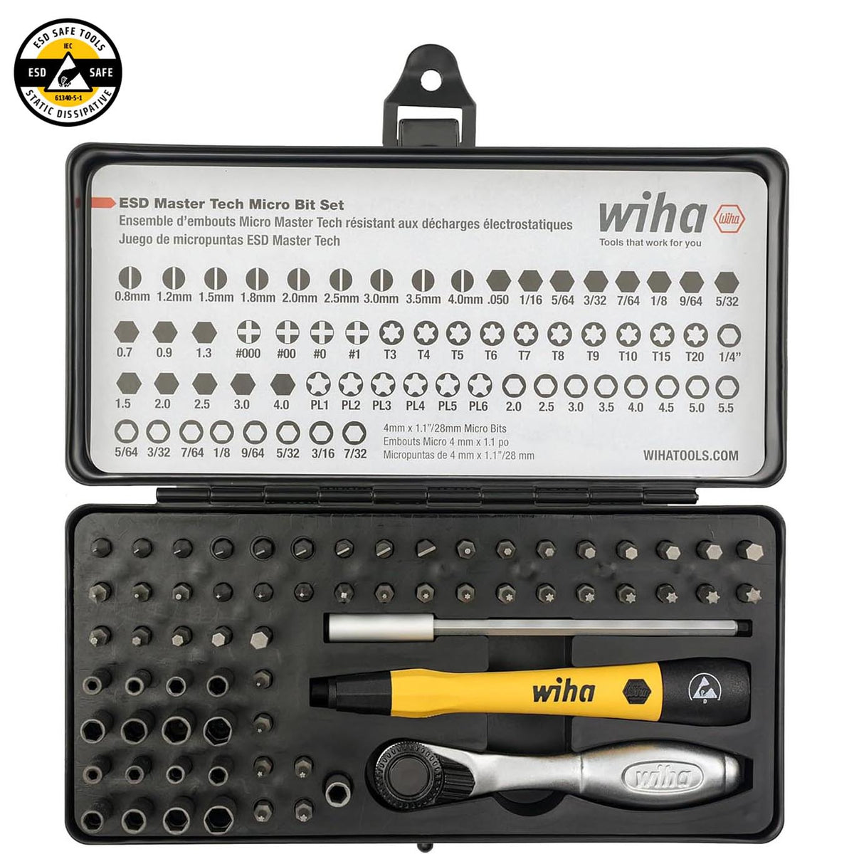 Wiha System 4 ESD-Safe Master Technician Ratchet and MicroBits Set, 65-Piece