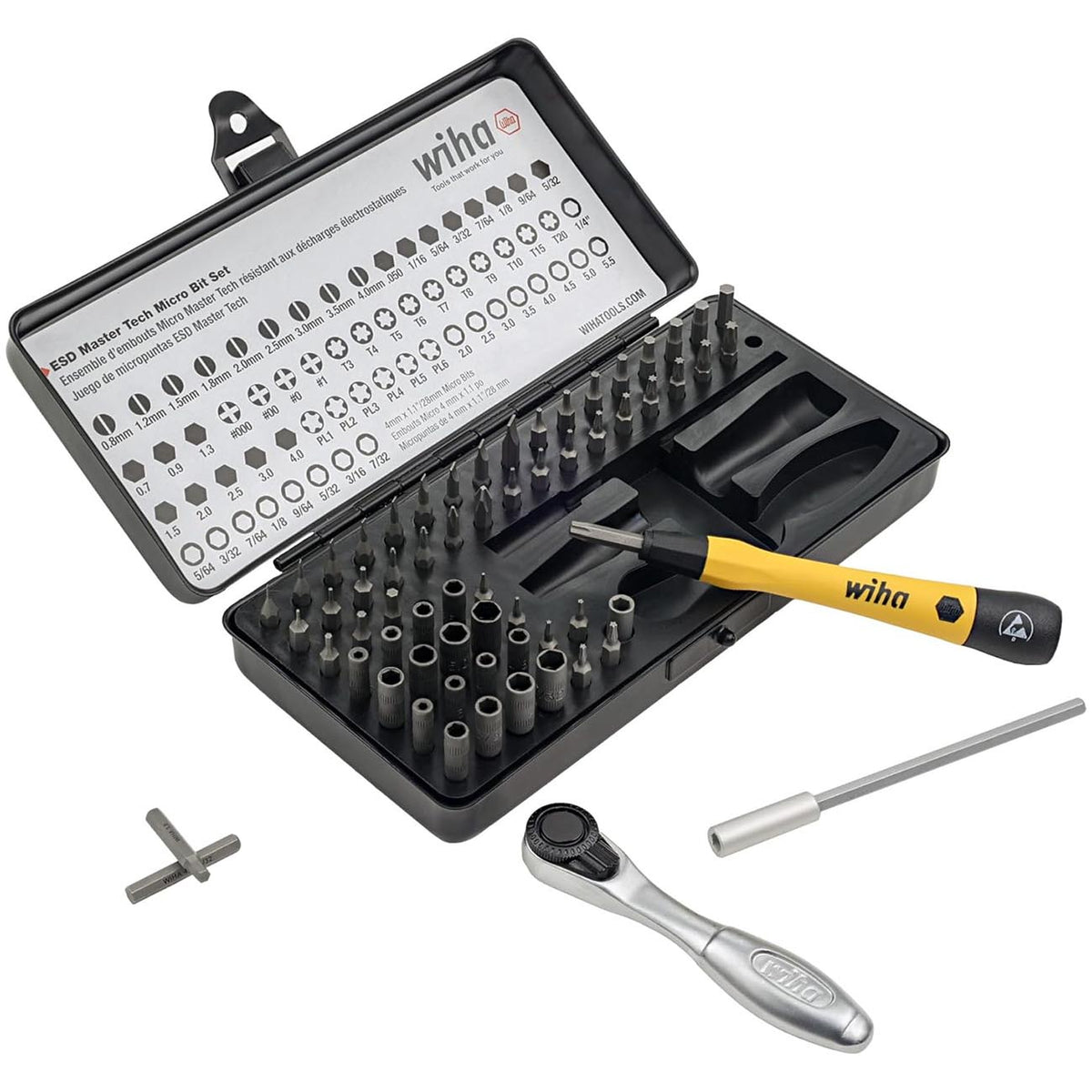 Wiha System 4 ESD-Safe Master Technician Ratchet and MicroBits Set, 65-Piece