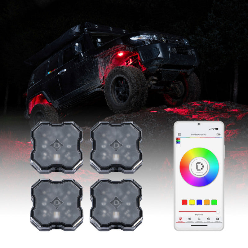 Diode Dynamics Stage Series SXS Rock Light Installer Kit RGBW M8 4-Pack, Part DD7751