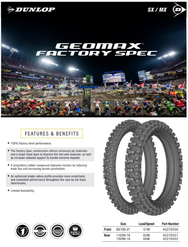 Dunlop Geomax Factory Spec Front Tire - 80/100-21 M/C 51M TT for Off-Road Racing
