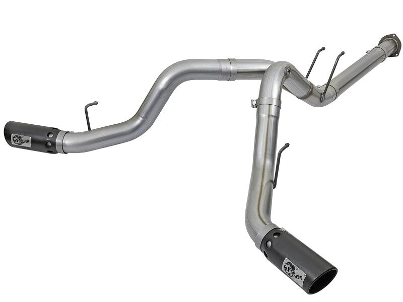 aFe Large Bore-HD 4-Inch 409 Stainless Steel DPF-Back Exhaust System with Black Tips, Part Number 49-43092-B