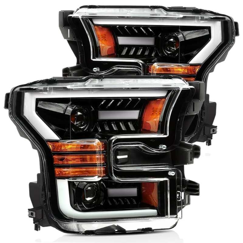 AlphaRex LUXX-Series Projector Headlights for 2015-2016 Ford F-150, Plank Style, Alpha Black – ARX880168