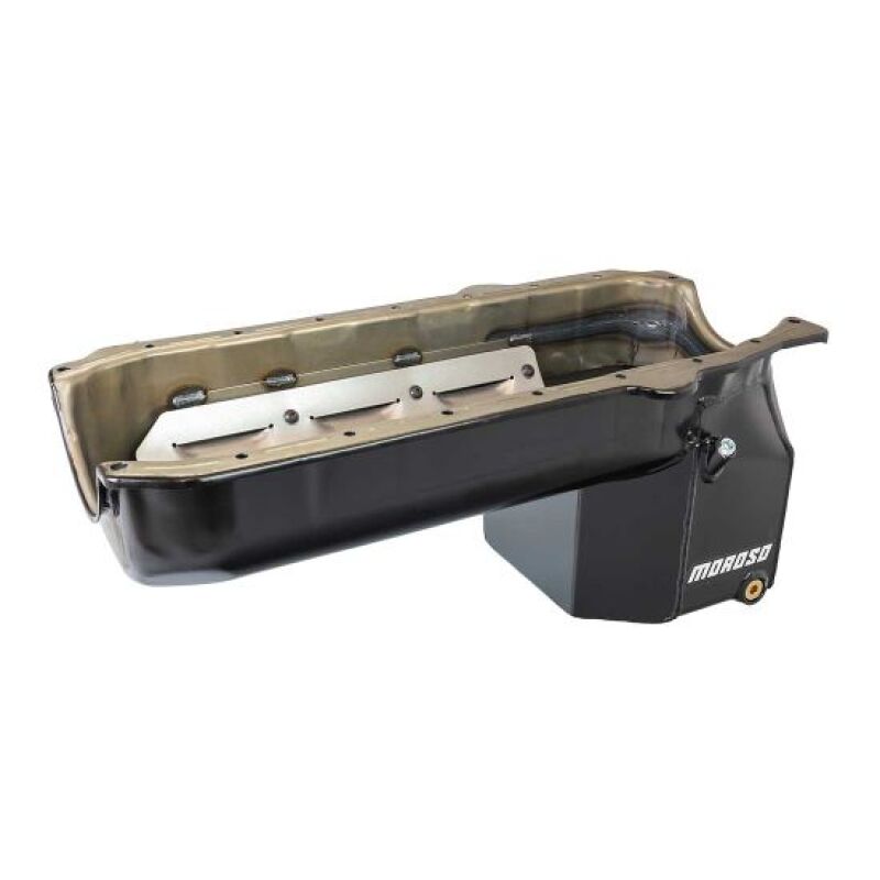 Moroso Chevrolet S10 with SBC Swap Driver Side Dipstick Wet Sump Steel Oil Pan - 9.5 Inch Deep, 6.5 Quart Capacity