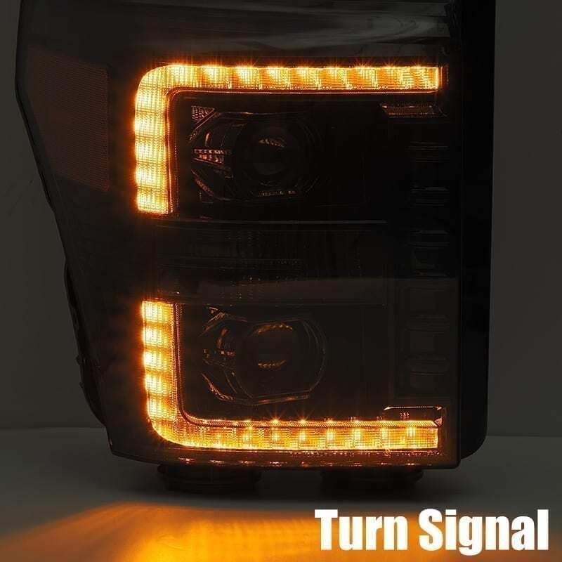 AlphaRex ARX880140 PRO-Series Projector Headlights for 2011-2016 Ford F-250 Super Duty, Plank Style Alpha-Black with Sequential Signal