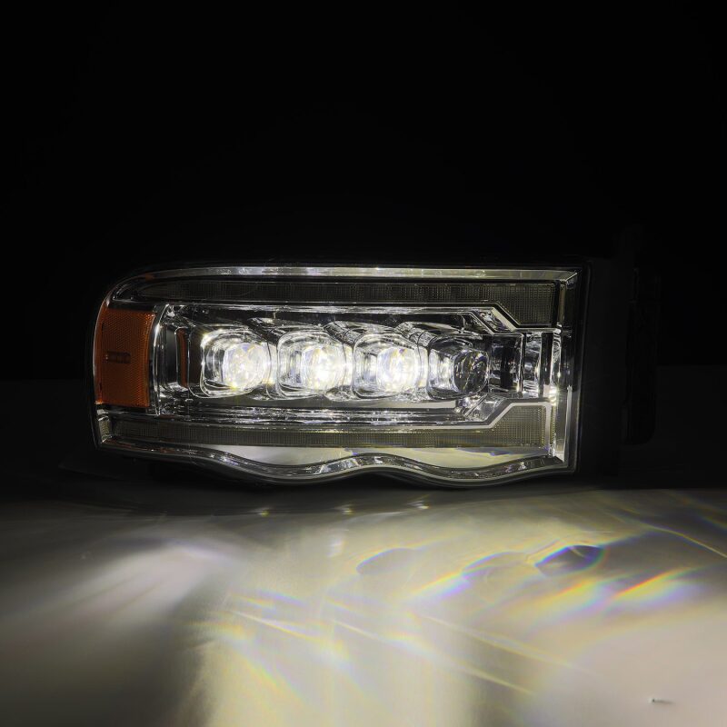 AlphaRex NOVA LED Projector Headlights for 2002-2005 Dodge Ram 1500, Plank Style Chrome, Activ Light and Sequential Signal