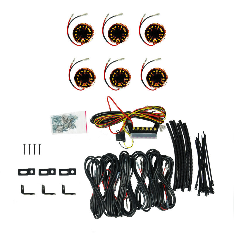 KC HiLiTES Cyclone V2 LED 6-Light Rock Light System, Amber Flood Beam, Part KCL91041